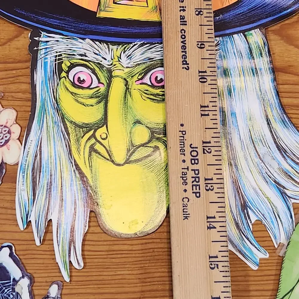 Vintage 1979 Halloween Decorations Cardboard Cutout Witch Skeleton Pumpkin USA